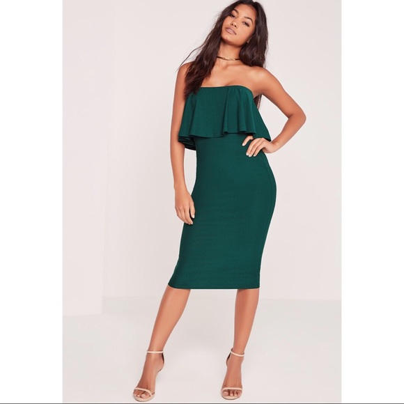 green strapless midi dress